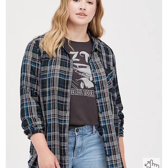 Torrid Size 3 (3X) 22-24 brown plaid Milly bUttondown shirt - Picture 3 of 3